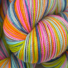 Load image into Gallery viewer, 80/20 SW/NYLON 2ply sock yarn 6 stripe NKOTB THE RIGHT STUFF colorway