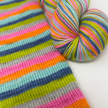 Load image into Gallery viewer, 80/20 SW/NYLON 2ply sock yarn 6 stripe NKOTB THE RIGHT STUFF colorway