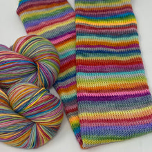 Load image into Gallery viewer, Self striping sock yarn- 45 2-3 row stripes “45 stripes so I must be nuts” colorway