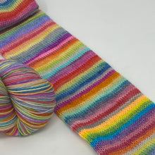 Load image into Gallery viewer, Self striping sock yarn- 45 2-3 row stripes “45 stripes so I must be nuts” colorway