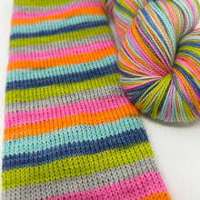 Load image into Gallery viewer, 80/20 SW/NYLON 2ply sock yarn 6 stripe NKOTB THE RIGHT STUFF colorway