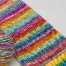Load image into Gallery viewer, Self striping sock yarn- 45 2-3 row stripes “45 stripes so I must be nuts” colorway