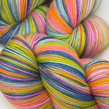 Load image into Gallery viewer, 80/20 SW/NYLON 2ply sock yarn 6 stripe NKOTB THE RIGHT STUFF colorway