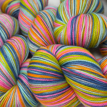 Load image into Gallery viewer, 80/20 SW/NYLON 2ply sock yarn 6 stripe NKOTB THE RIGHT STUFF colorway