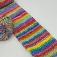 Load image into Gallery viewer, Self striping sock yarn- 45 2-3 row stripes “45 stripes so I must be nuts” colorway