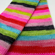 Load image into Gallery viewer, 80/20 SW/NYLON 2ply sock yarn 10 stripe “Yeah but Elvis said it’s Cotton Candy Land”
