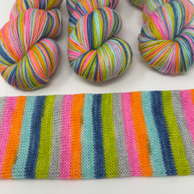 Load image into Gallery viewer, 80/20 SW/NYLON 2ply sock yarn 6 stripe NKOTB THE RIGHT STUFF colorway
