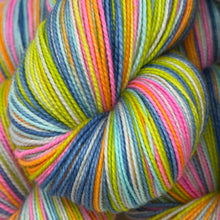 Load image into Gallery viewer, 80/20 SW/NYLON 2ply sock yarn 6 stripe NKOTB THE RIGHT STUFF colorway
