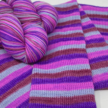 Load image into Gallery viewer, WORSTED 3 KNOT DISCOUNT Self striping sock yarn- My Huckleberry Friend
