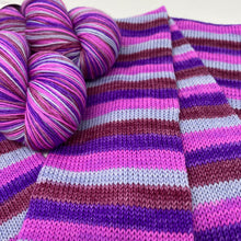Load image into Gallery viewer, WORSTED 3 KNOT DISCOUNT Self striping sock yarn- My Huckleberry Friend
