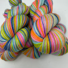 Load image into Gallery viewer, 80/20 SW/NYLON 2ply sock yarn 6 stripe NKOTB THE RIGHT STUFF colorway
