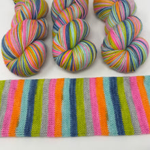 Load image into Gallery viewer, 80/20 SW/NYLON 2ply sock yarn 6 stripe NKOTB THE RIGHT STUFF colorway
