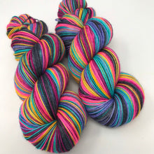 Load image into Gallery viewer, Self striping sock yarn- Quirky Rainbow with Legs

