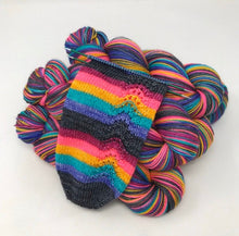 Load image into Gallery viewer, Self striping sock yarn- Quirky Rainbow with Legs
