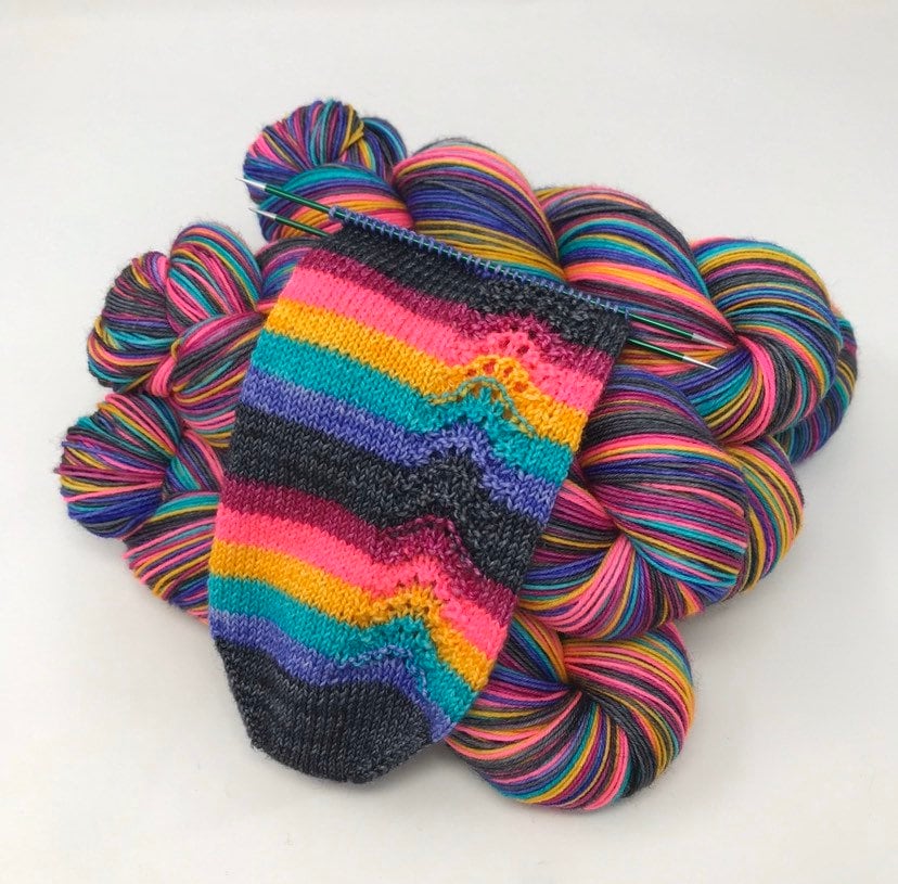 Self striping sock yarn- Quirky Rainbow with Legs