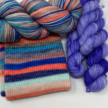 Load image into Gallery viewer, SPARKLE Self striping merino sock set- Frozen Farmer’s Hiney with Samantha? mini
