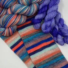 Load image into Gallery viewer, SPARKLE Self striping merino sock set- Frozen Farmer’s Hiney with Samantha? mini

